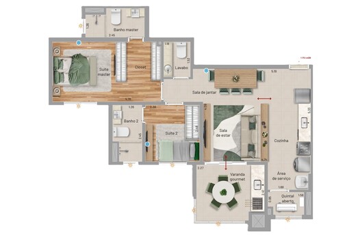 Planta 01 - 2 dorm 72m