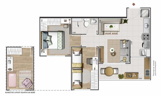 Planta 03 - 2 dorm 43,34m