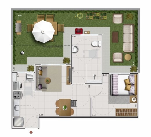 Planta 04 - 1 dorm 69,05m - garden