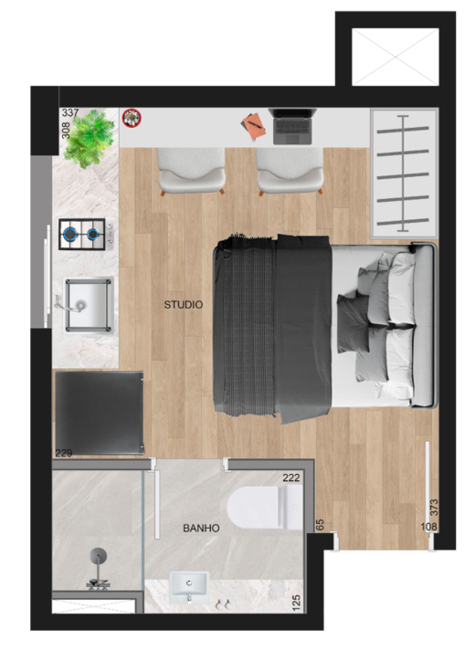Planta 01 - 1 dorm 16,16m² - studio