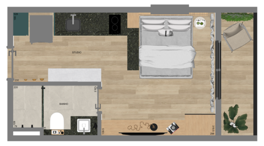 Planta 02 - 1 dorm 21,80m² - studio