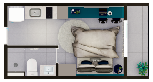 Planta 03 - 1 dorm 21,80m² - studio