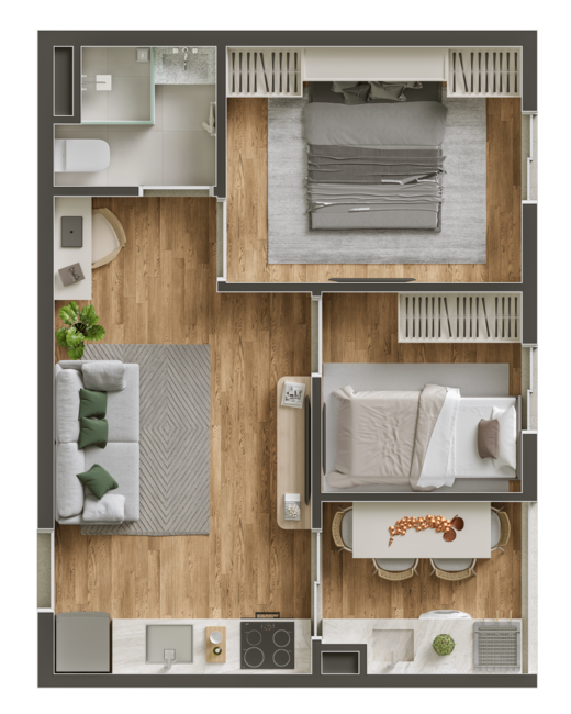 Planta 01 - 2 dorm 38m²