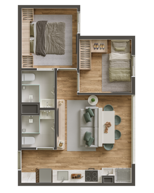 Planta 02 - 2 dorm 42m²