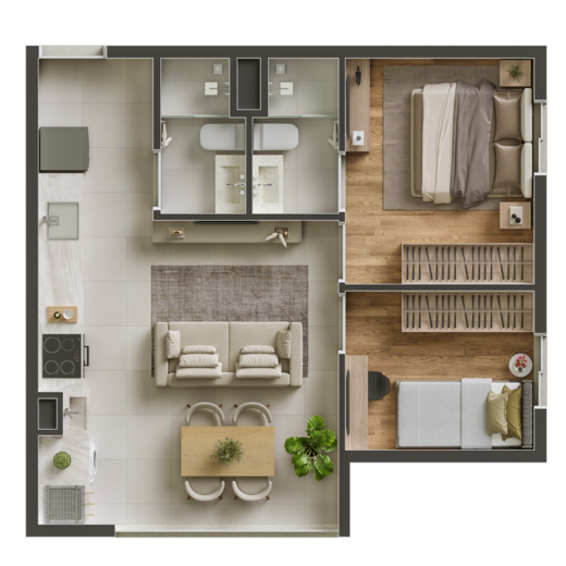 Planta 03 - 2 dorm 43m²