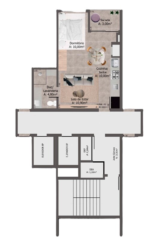 Planta 01 - 1 dorm 40m²