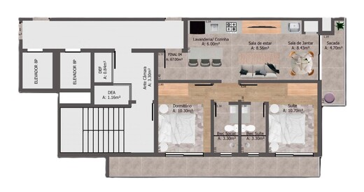 Planta 02 - 2 dorm 67m²