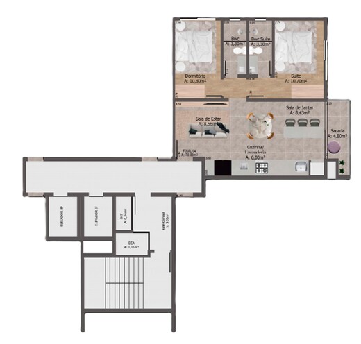 Planta 05 - 2 dorm 70m²