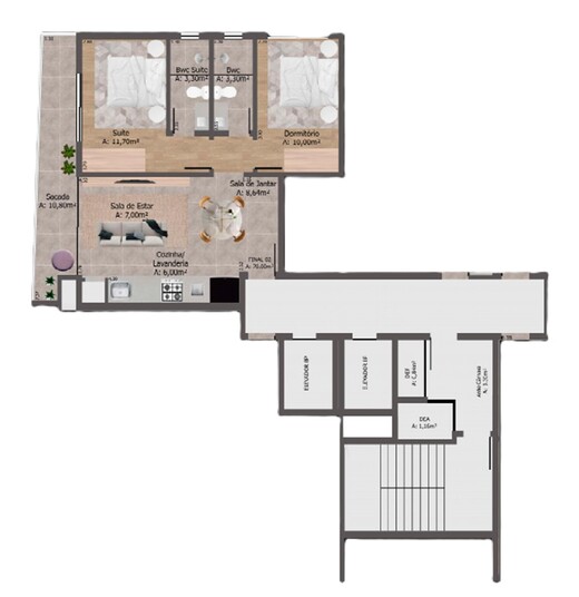 Planta 06 - 2 dorm 70m²
