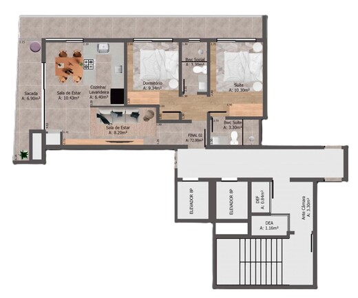 Planta 07 - 2 dorm 72m²