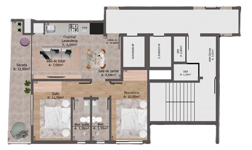 Planta 08 - 2 dorm 74m²
