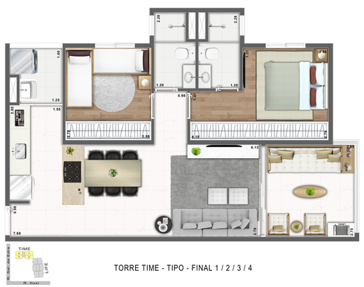 Planta 01 - 2 dorm 66m�
