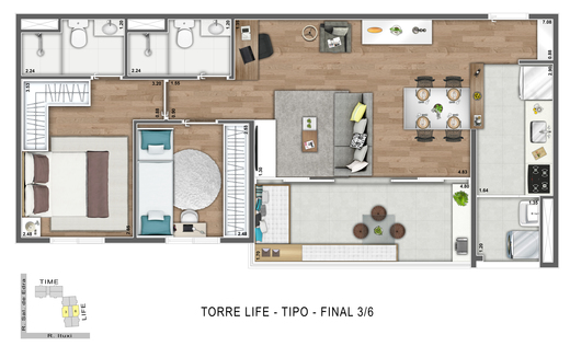 Planta 03 - 2 dorm 67m�