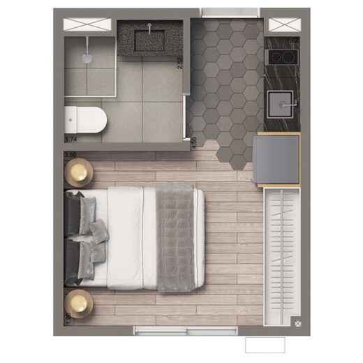 Planta 01 - 1 dorm 17m� - studio