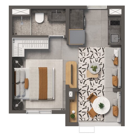 Planta 02 - 1 dorm 26m� - studio