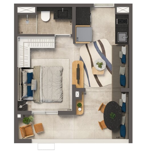 Planta 03 - 1 dorm 30m� - studio