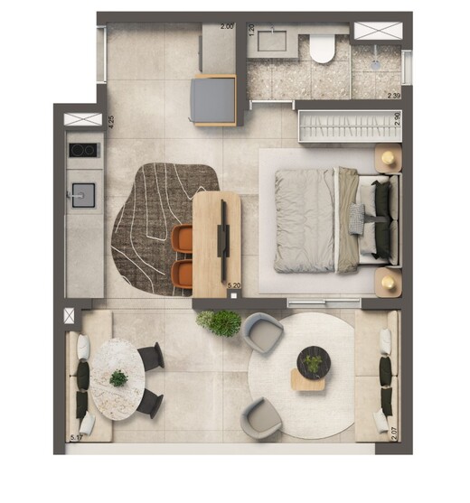 Planta 04 - 1 dorm 35m�