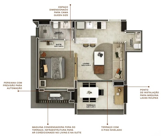 Planta 02 - 1 dorm 44,81m�