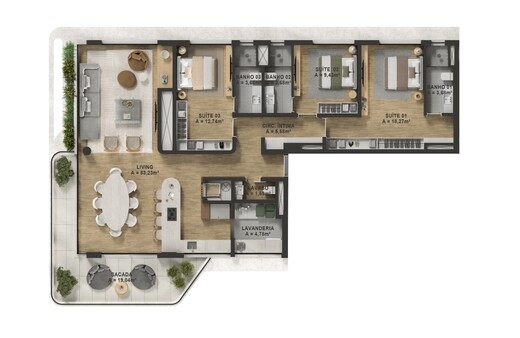Planta 03 - 3 dorm 166m