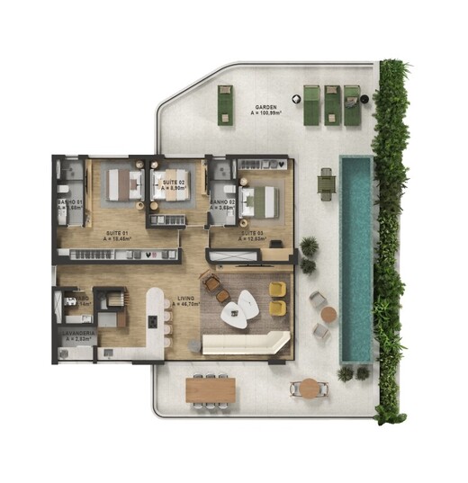 Planta 04 - 3 dorm 234m - garden