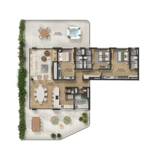 Planta 05 - 3 dorm 262m - garden