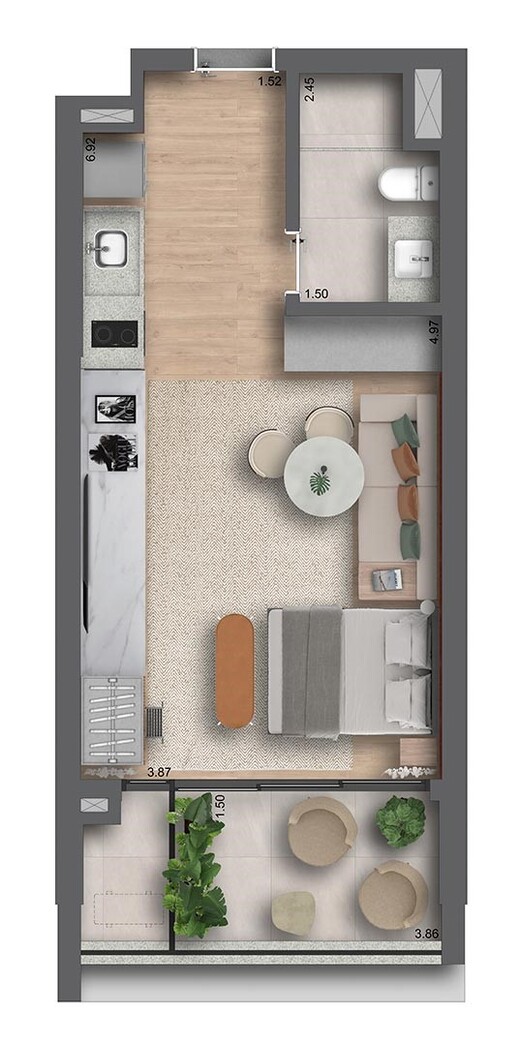 Planta 01 - 1 dorm 41m� - studio