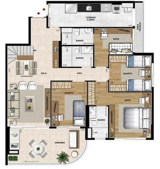 Planta 16 - 5 dorm 247,95m² - cobertura duplex - inferior