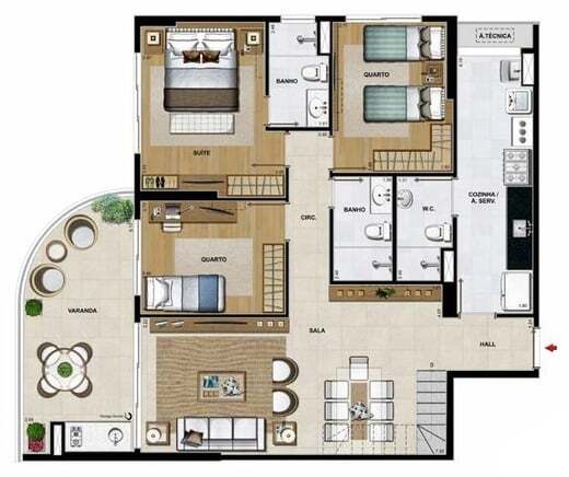 Planta 20 - 4 dorm 252,21m² - cobertura duplex - inferior