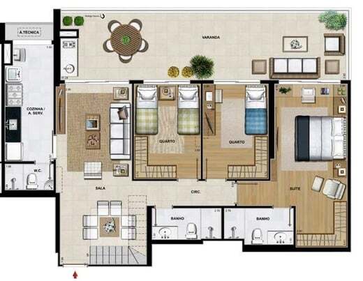 Planta 24 - 4 dorm 256,91m² - cobertura duplex - inferior