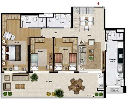 Planta 26 - 4 dorm 265,73m² - cobertura duplex - inferior