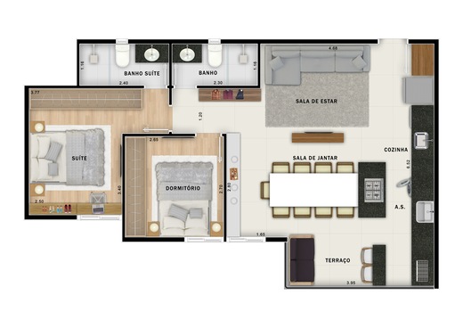 Planta 02 - 2 dorm 64,39m - opo 1