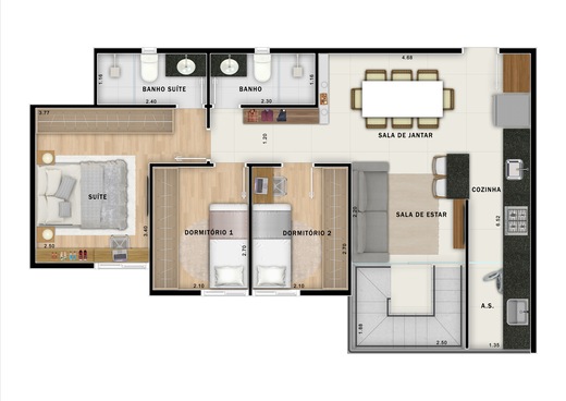 Planta 08 - 3 dorm 137,07m - cobertura duplex - inferior