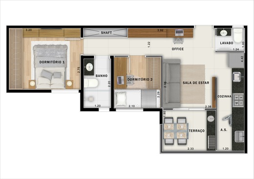 Planta 01 - 2 dorm 44,59m