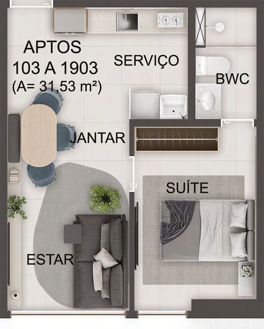 Planta 01 - 1 dorm 31,53m²