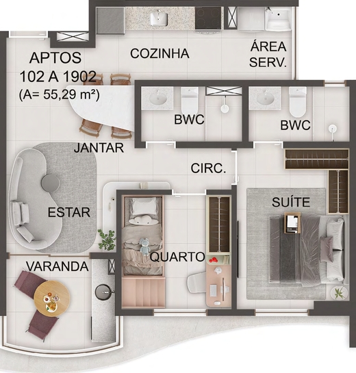 Planta 02 - 2 dorm 55,29m²