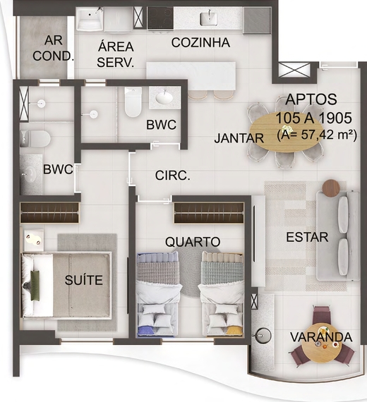Planta 04 - 2 dorm 57,42m²