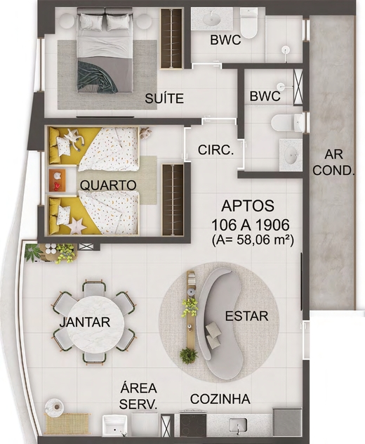 Planta 06 - 2 dorm 58,06m²