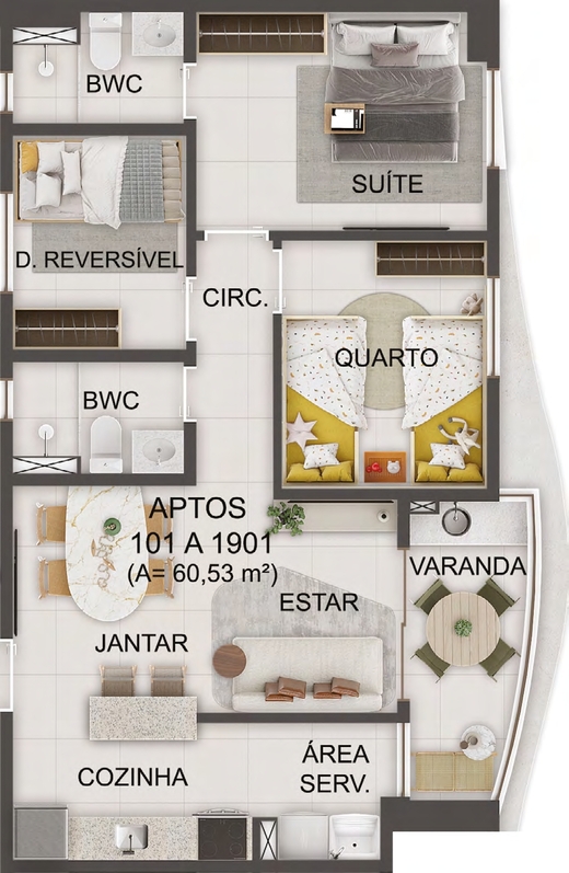 Planta 07 - 3 dorm 60,53m²