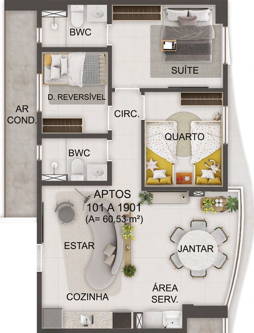 Planta 08 - 3 dorm 60,53m²
