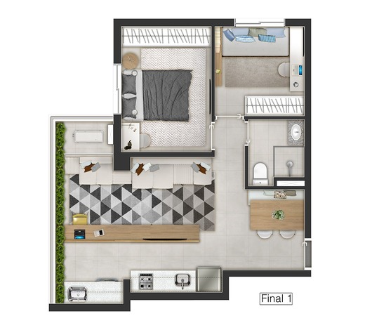 Planta 01 - 2 dorm 50m�