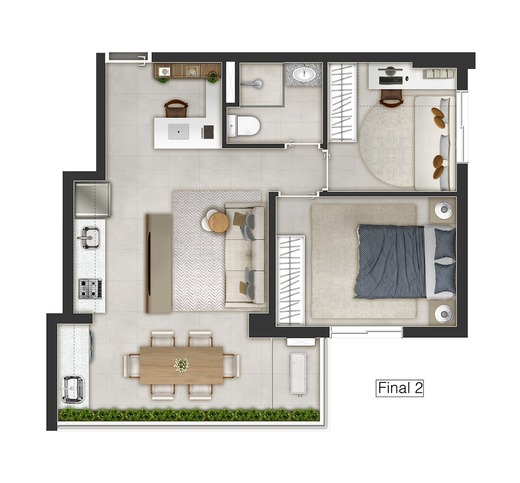 Planta 02 - 2 dorm 50m�