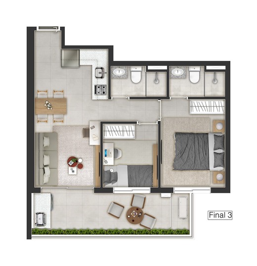 Planta 03 - 2 dorm 50m�