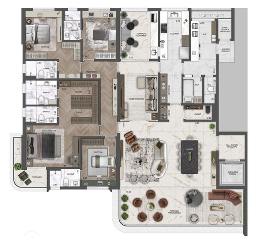 Planta 01 - 4 dorm 290m�