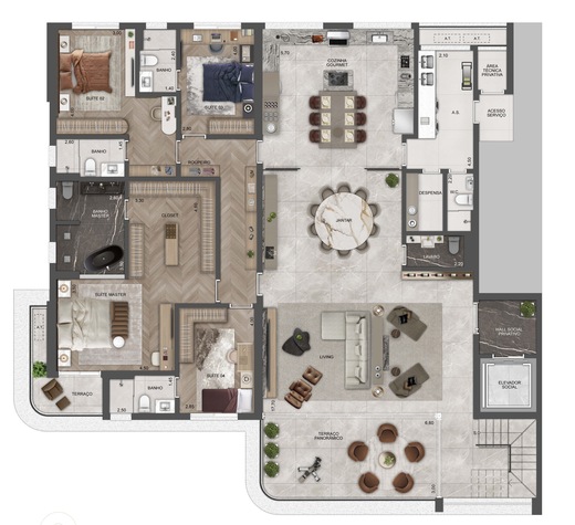Planta 04 - 4 dorm 575m� - cobertura duplex - inferior