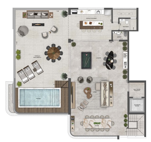 Planta 05 - 4 dorm 575m� - cobertura duplex - superior
