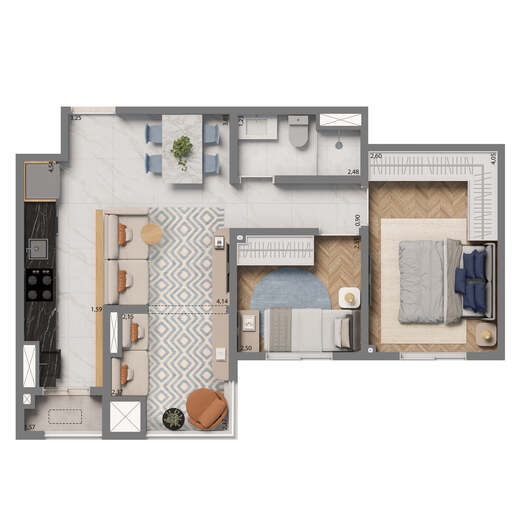 Planta 01 - 2 dorm 52m