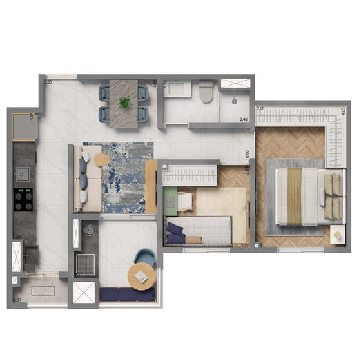 Planta 02 - 2 dorm 52m - opo