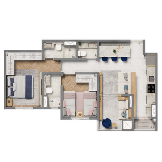 Planta 03 - 2 dorm 61m