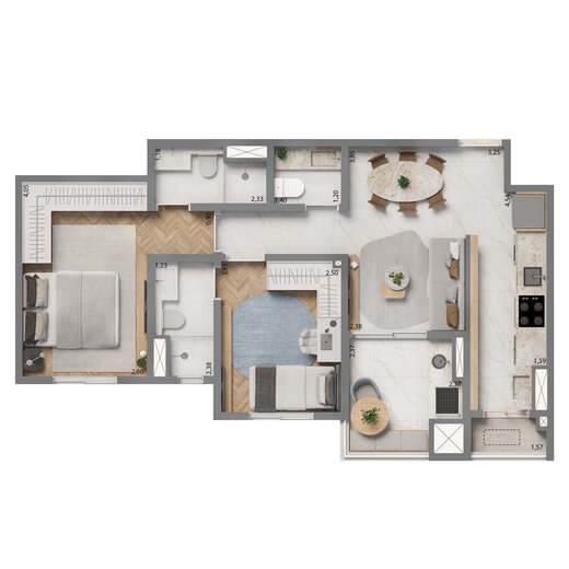 Planta 04 - 2 dorm 61m - opo