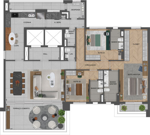 Planta 01 - 3 dorm 215m�